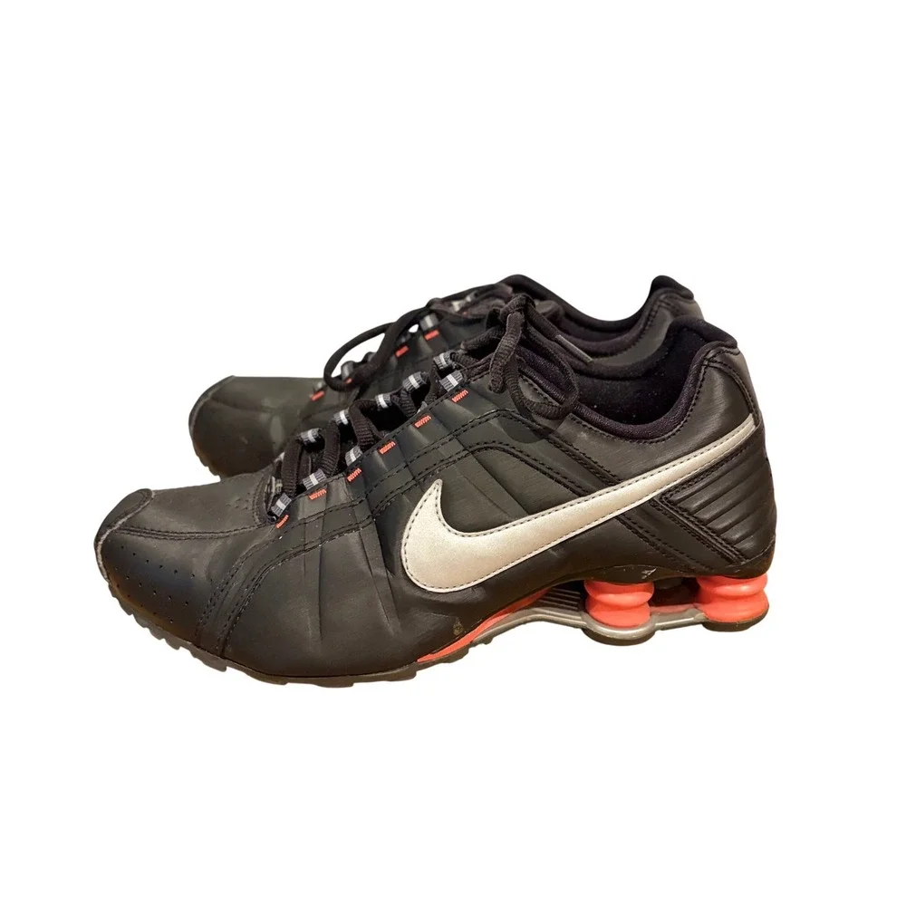 Nike Shox Junior Black Metallic Silver Solar Red Running Shoes 454339-016 Sz 8.5